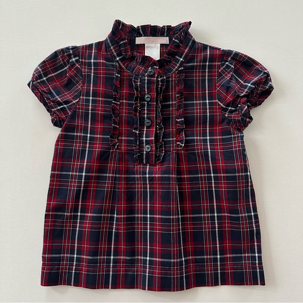 Janie and Jack 18-24 Months Baby Girl Red Blue Plaid Ruffled Blouse Top Holiday